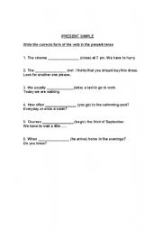 English worksheet: fill in the gaps with the correct form of the verb