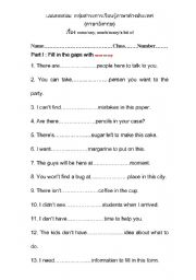 English Worksheet: much / many / a lot of / some / any