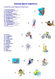 English Worksheet: Extreme Sports Adjectives