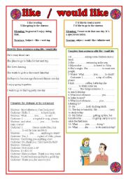 English Worksheet: Like - would like / with keys