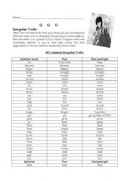 English Worksheet: list of irregular verbs