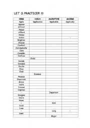 English Worksheet: word transformation