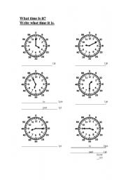 English worksheet: What time is it?