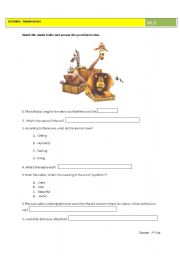 English Worksheet: Madagascar 1 Watch the movie trailer and answer the questions. 