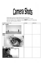 English Worksheet: MEDIA - CAMERA SHOTS