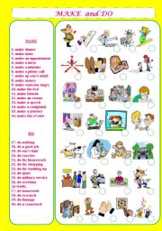 English Worksheet: Make and Do Phrases+Matching