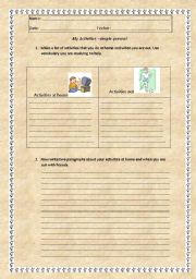 English worksheet: My home and out activities
