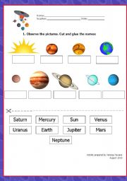 English Worksheet: The Solar System - Cut and Glue