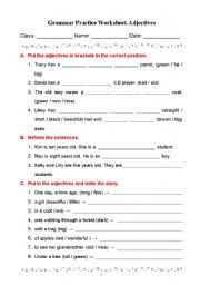 English Worksheet: Grammar Practice Worksheet-Adjectives