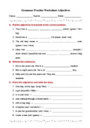 Grammar Practice Worksheet-Adjectives