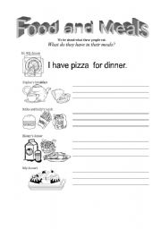 English worksheet: Food and Meals