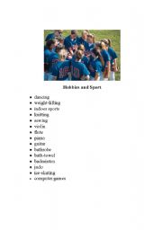 English worksheet: Hobby and Sport