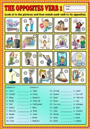 English Worksheet: The Opposites Verb part 1 + KEY