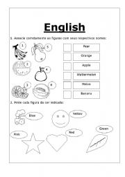 English Worksheet: FRUITS ANIMALS AND COLORS