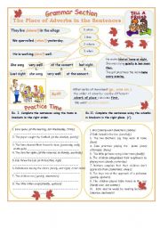 English Worksheet: The Place of Adverbs in the Sentences 