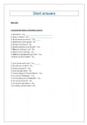 English worksheet: short answers