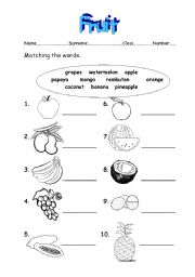 English Worksheet: fruit