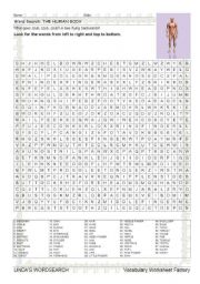 English Worksheet: WORDSEARCH: THE HUMAN BODY