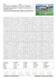 English Worksheet: WORDSEARCH: PARTS OF THE ANIMAL BODY