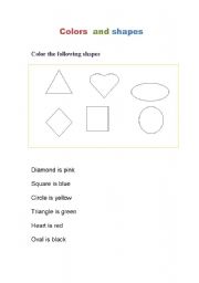 English worksheet: colors and shapes