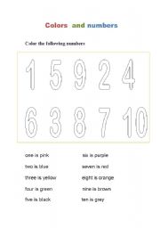 English worksheet: colors and numbers