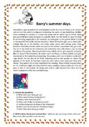 English Worksheet: Barrys summer days