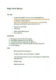 English Worksheet: Paper Doll Body Parts