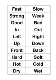 Opposites Worksheet and flashcards