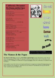 English Worksheet: SONG: The Mamas and the Papas - CALIFORNIA DREAMING
