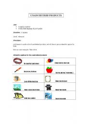 English worksheet:  Captions for Unadvertised Products