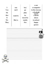 English worksheet: sentence making exercise