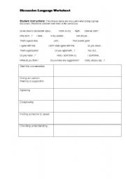 English worksheet: Group Discussion Language Worksheet