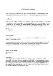 English Worksheet: Inferring from Letters