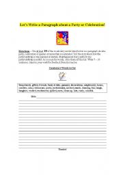 English Worksheet: Guided Writing Worksheet - Students Write a Paragraph about a Party or Celebration