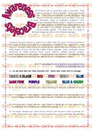 English Worksheet: Reading: Awareness Bracelets