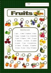 English Worksheet: Fruits Matching