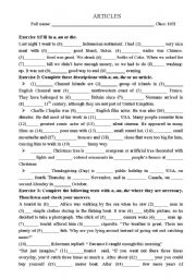 English Worksheet: Article exercise