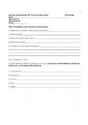 English worksheet: Reading Comprehension for The King of Mazy Man by Jack London 