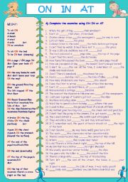 English Worksheet: ON  IT  AT prepositions