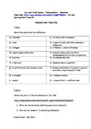 English Worksheet: Lies and Truth Video Lesson