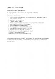 English Worksheet: Individual assignment to make a document about crimes and punishments