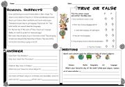 English Worksheet: School subjects reading + answers + writing