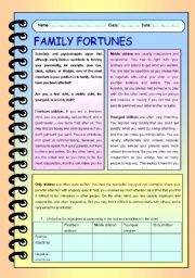 English worksheet: Family Fortunes