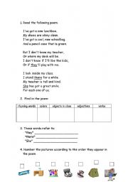 English Worksheet: First day of school: poem