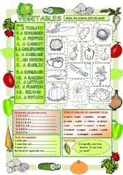 English Worksheet: Elementary Vocabulary Series8-Vegetables