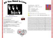 English Worksheet: THE BEATLES ALL YOU NEED IS LOVE song-based activity (fully editable, +answer key)