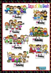 English Worksheet: DAYS OF THE WEEK - POSTER + WORKSHEET