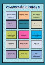English Worksheet: Conversation cards 2 - Wh questions + to be