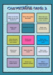 Conversation cards 2 - Wh questions + to be