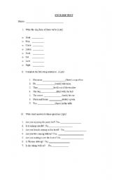 English worksheet: Englist test ( present continuos)